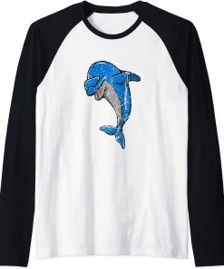 Men Women Cool Dabbing Dolphin Whale Cute Orca Dolphins Raglan Baseball Tee