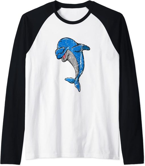 Men Women Cool Dabbing Dolphin Whale Cute Orca Dolphins Raglan Baseball Tee