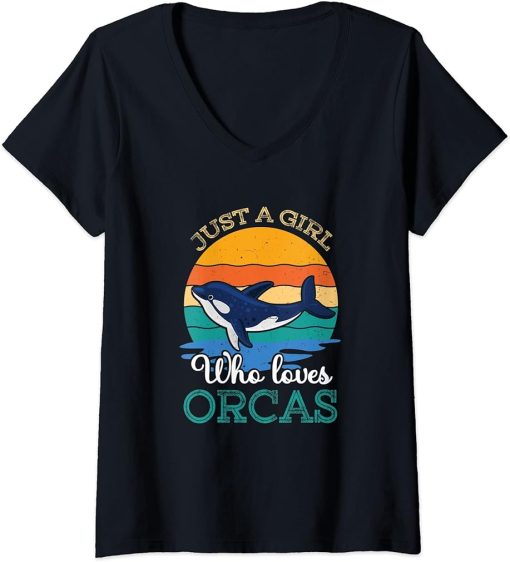 Womens Orca Whale Just A Girl Who Loves Orcas V-Neck T-Shirt