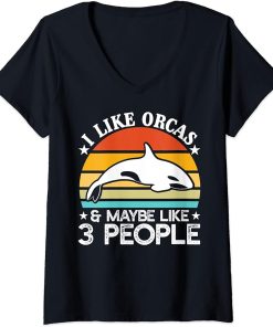 Womens Funny Orca Lover Graphic for Women Men Kids Whale V-Neck T-Shirt