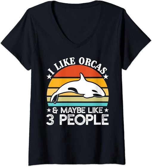 Womens Funny Orca Lover Graphic for Women Men Kids Whale V-Neck T-Shirt