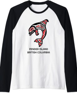 Pender Island British Columbia Native Fisherman Orca Whale Raglan Baseball Tee