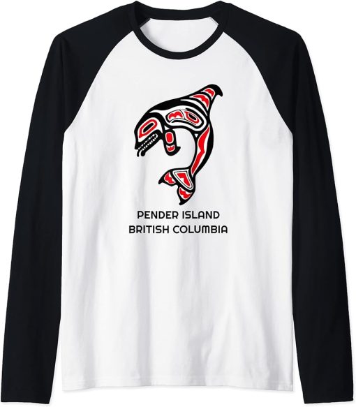 Pender Island British Columbia Native Fisherman Orca Whale Raglan Baseball Tee