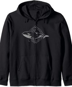 Orca Killer Whale Vintage Art Portrait Graphic Zip Hoodie