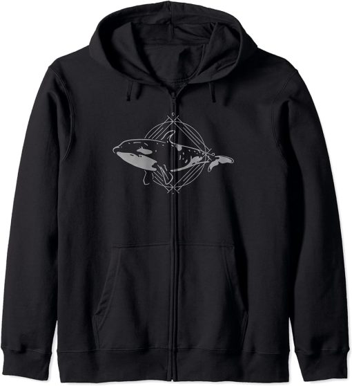 Orca Killer Whale Vintage Art Portrait Graphic Zip Hoodie