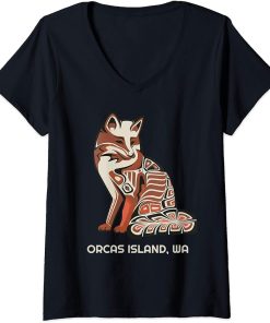 Womens Tribal Fox Orcas Island Washington Native American Haida V-Neck T-Shirt