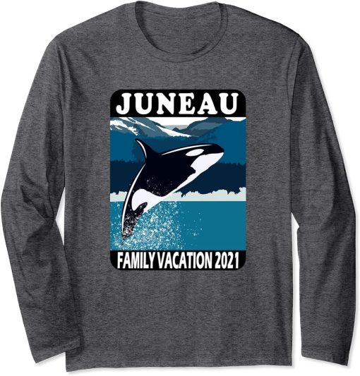 Juneau Family Vacation 2021 Whale Orca Mountains Ocean Long Sleeve T-Shirt